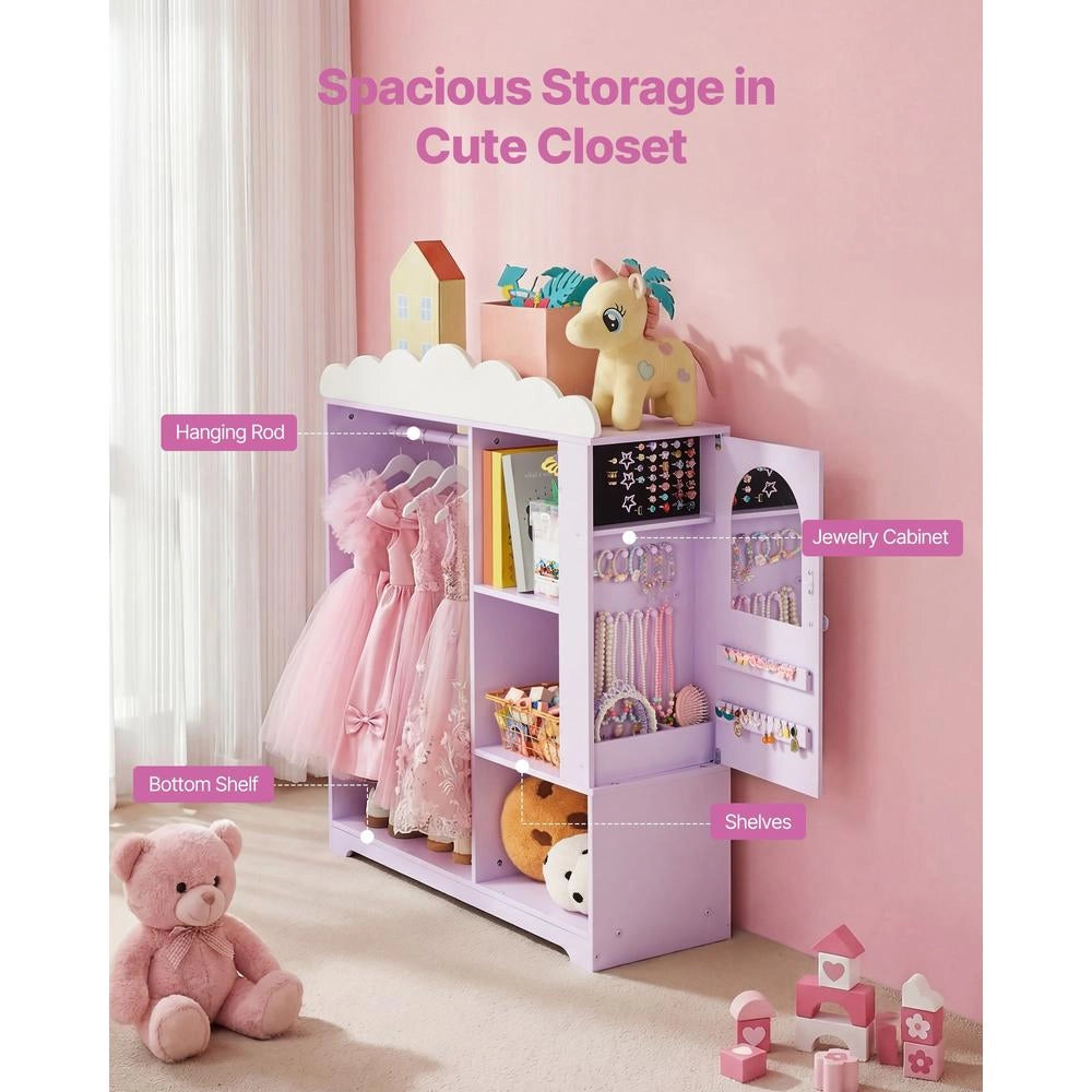 Armadio Costumi Bambini con Mobiletto Portagiochi Viola Specchio Ripiani per Camera e Cameretta