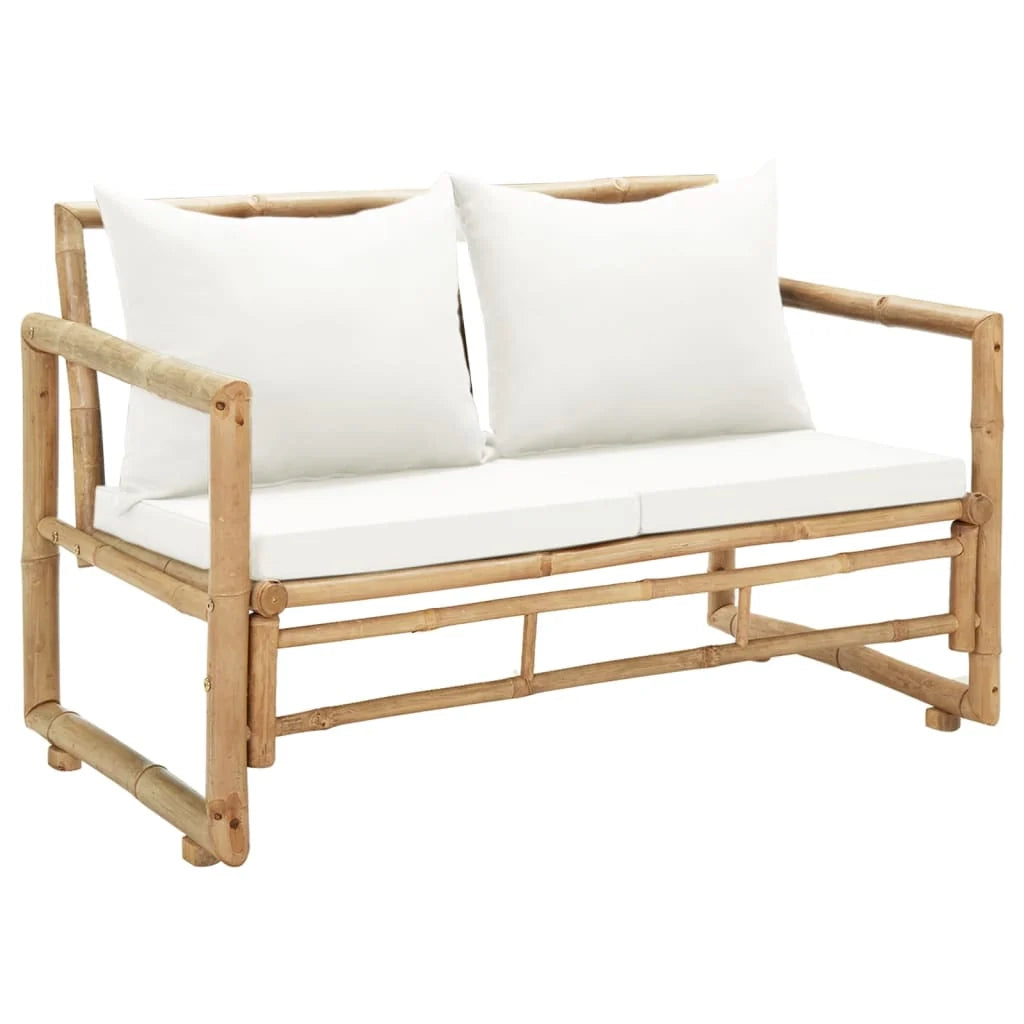 Divano da giardino a 2 posti con cuscini 115 x 65 x 72 cm bambù 02_0011856
