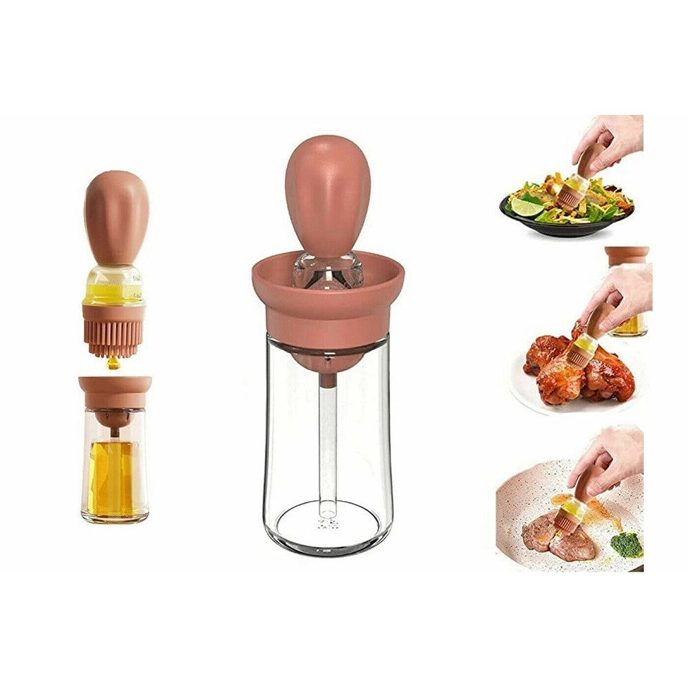 Trade Shop - Contenitore Olio Con Pennello In Silicone Olio Dispenser Contagocce Dosatore -