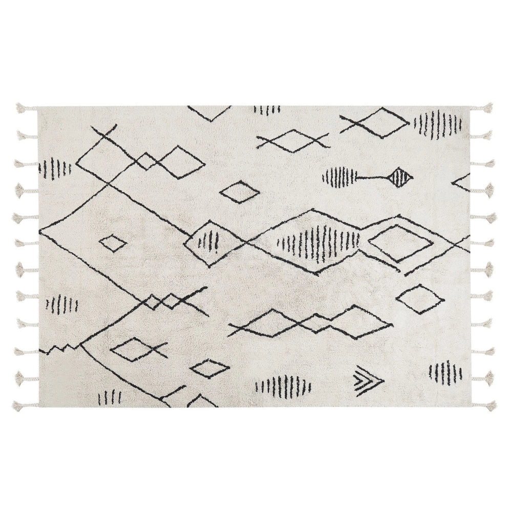 Tappeto cotone nero e bianco sporco 140 x 200 cm moderno orientale motivo geometrico