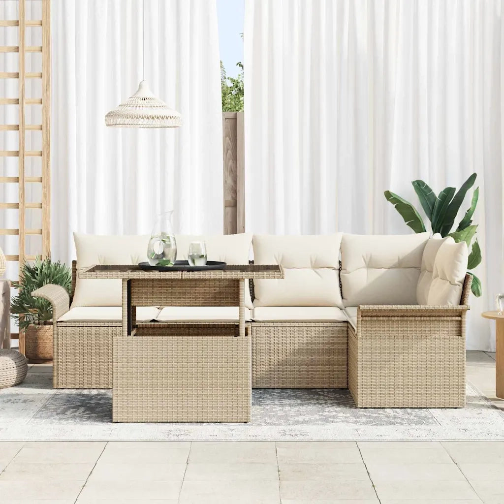 Set Divano da Giardino con cuscino 6 pcs Beige polyrattan