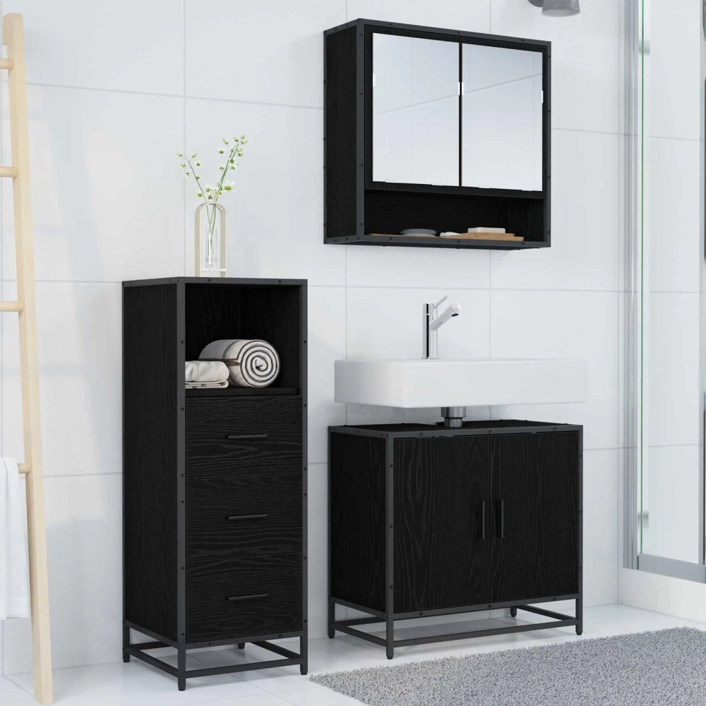 Set di mobili per il bagno 3 pcs Rovere Nero Legno multistrato 3402446