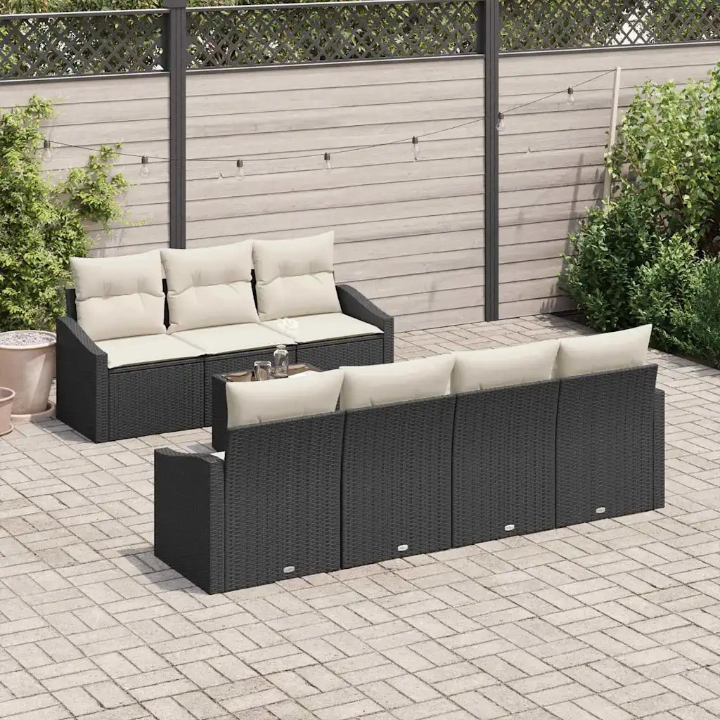 Set di divani con cuscino 8 pcs Nero e Crema polyrattan