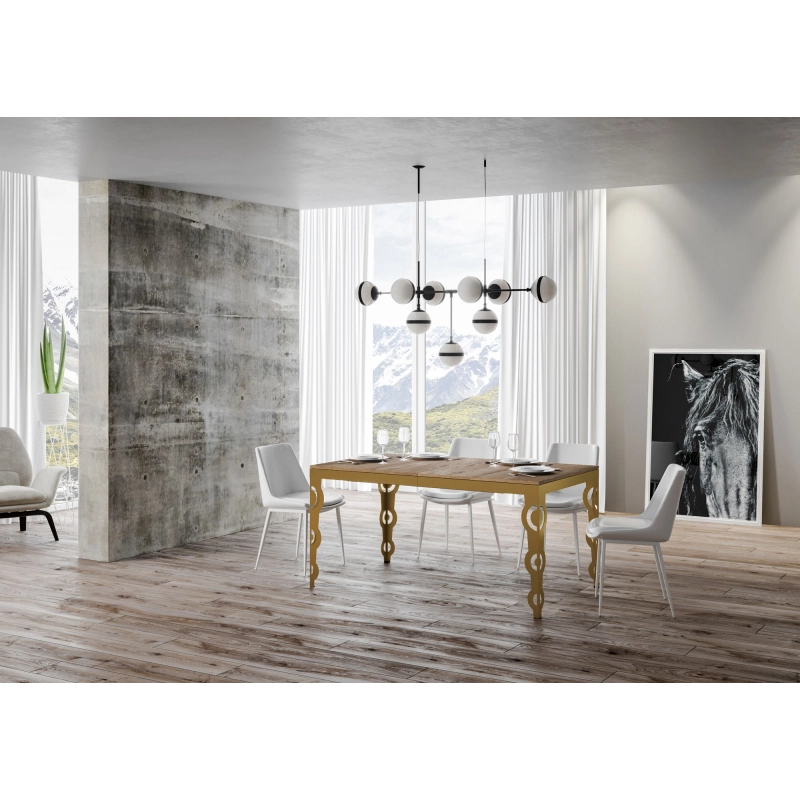 Tavolo allungabile 90x160/420 cm Karamay Evolution telaio Oro - Quercia Natura
