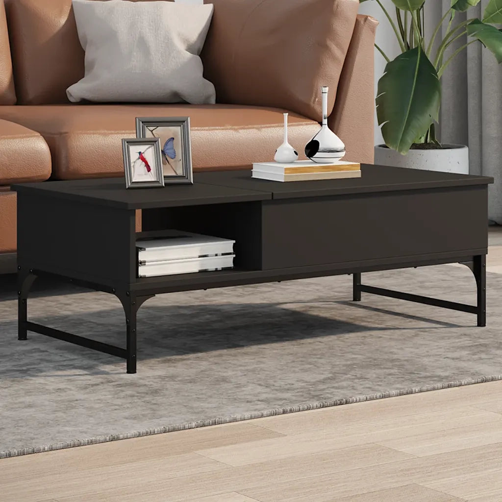 Tavolino salotto | Tavolino da caff¨¨ | Tavolino da Soggiorno Nero 100x50x35 cm Legno Multistrato e Metallo
