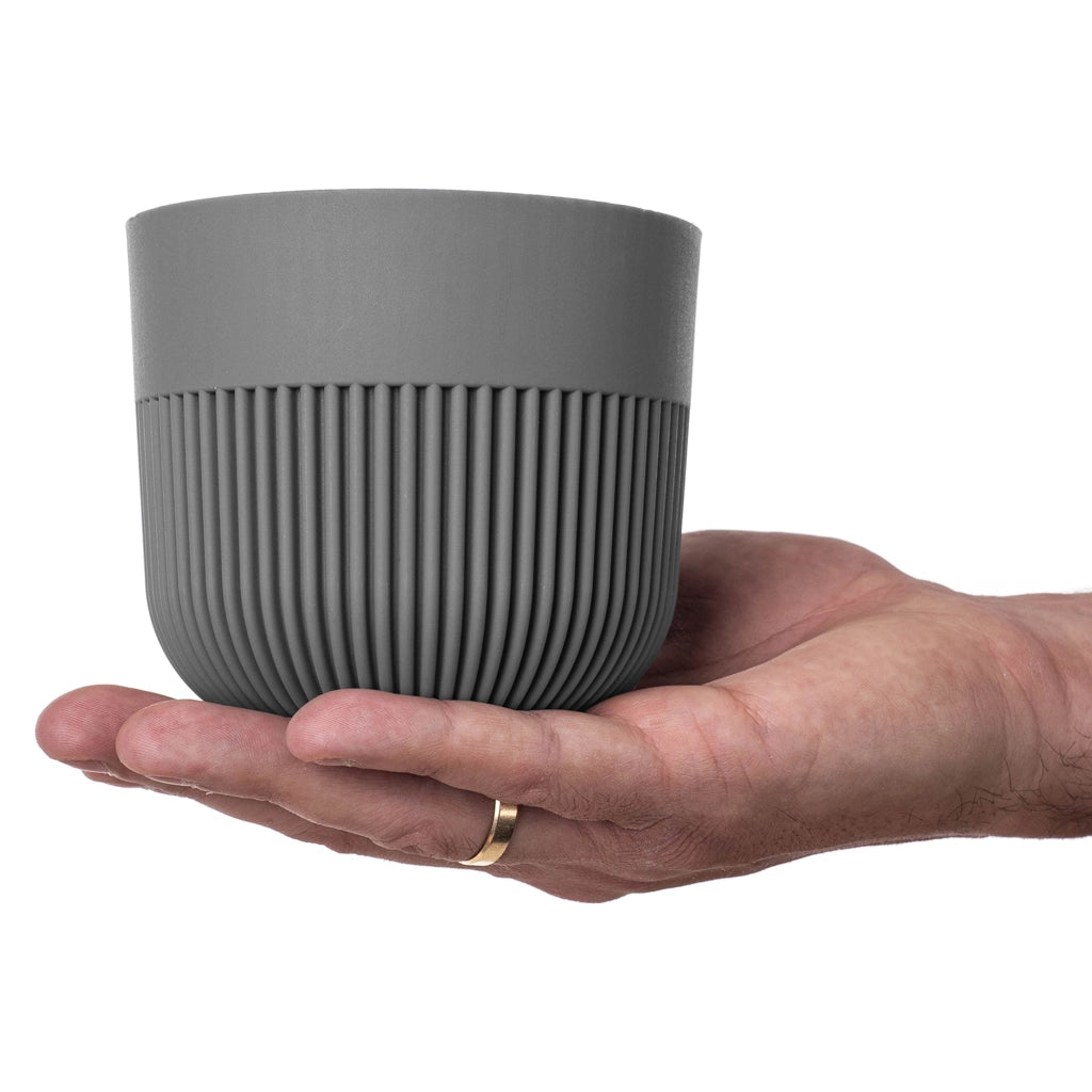 Vaso da fiori KADAX, Coprivaso, 11 cm, Plastica, Rotondo, A coste, Grigio