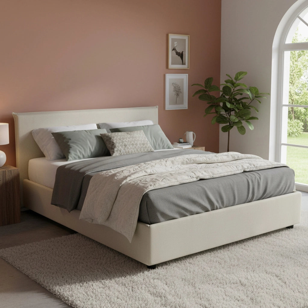 Letto Matrimoniale Ashlee, Letto Matrimoniale Sfoderabile Made in Italy, Beige