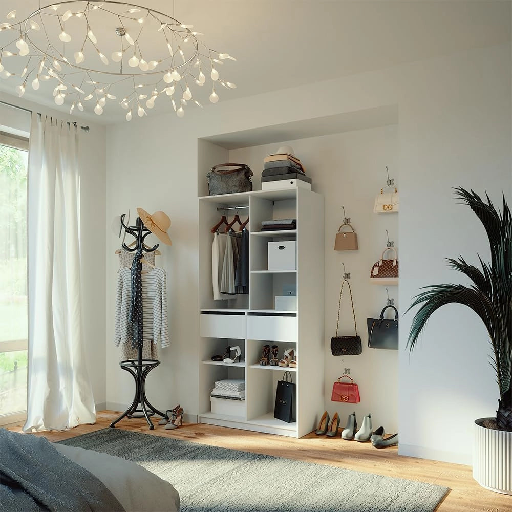 Armadio Elmo, Bianco, 100 x 200 cm con 2 cassetti, per una conservazione flessibile di diversi capi di abbigliamento