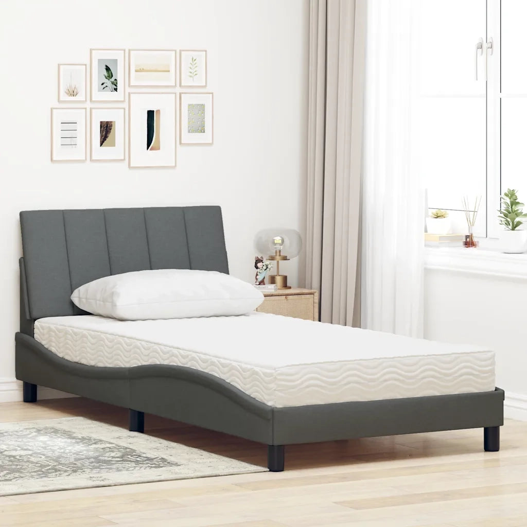 Letto con Materasso Hanko Grigio Scuro 100x200 cm in Tessuto 3310511