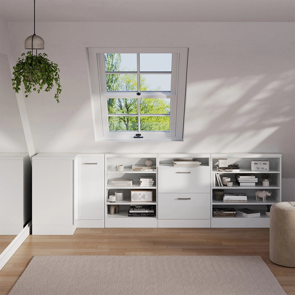 Mobile sottotetto Mobile angolare Rion Bianco lucido/Bianco 75.6 x 83.8 cm con 1 porta Vicco