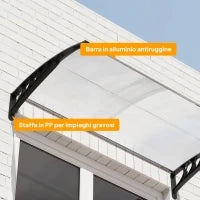 Tenda da Sole Curva con Viti e Bulloni Inclusi, in Policarbonato, PP e Alluminio, 90x150x25 cm