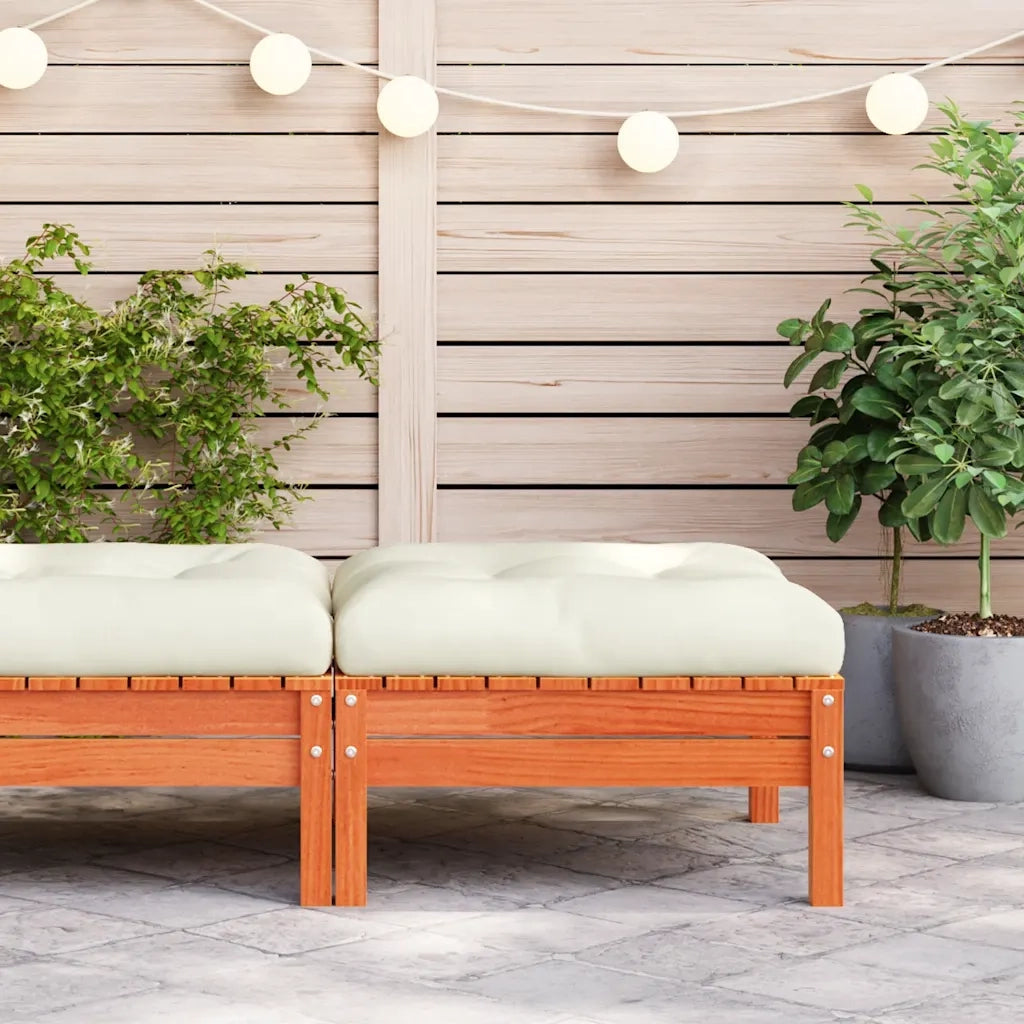 Sedia da giardino-Poggiapiedi da Giardino con Cuscino Marrone Cera Massello Pino 305317