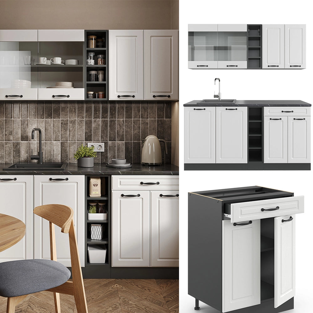 Vicco Cucina completa Bianco casa di campagna/antracite 160 cm , PL Rovere