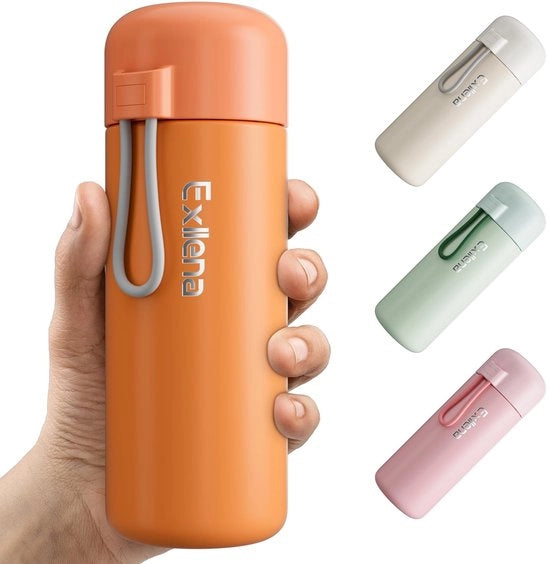 Mini Fiasco da Bevande 400ml – Fiasco Termico Mini con Manico in Silicone, 100% Impreregolabile, Piccolo Fiasco in Acciaio Inossidabile per Latte, Caffè... – Ideale per Borse e Viaggi (Arancione)