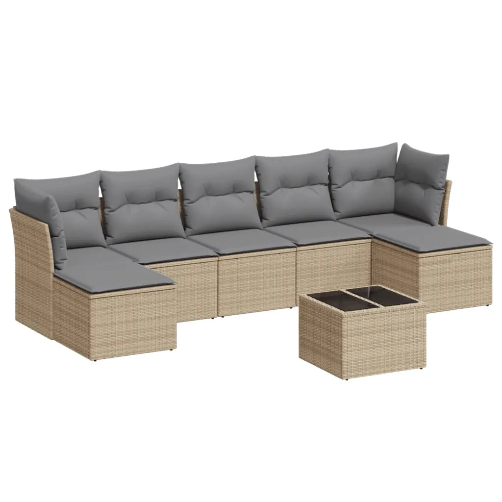Set Divano da Giardino 8 pz con Cuscini Beige in Polyrattan 3249878
