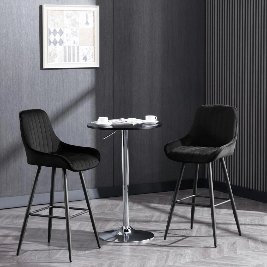 4 Sgabelli Alti da Bar con Schienale, Sedie Moderne con Poggiapiedi Quadrato, Sedie in Velluto Ergonomiche per Bistrot, Altezza Sedile 71cm, Gmabe in Metallo, Nero, BH394sz-4