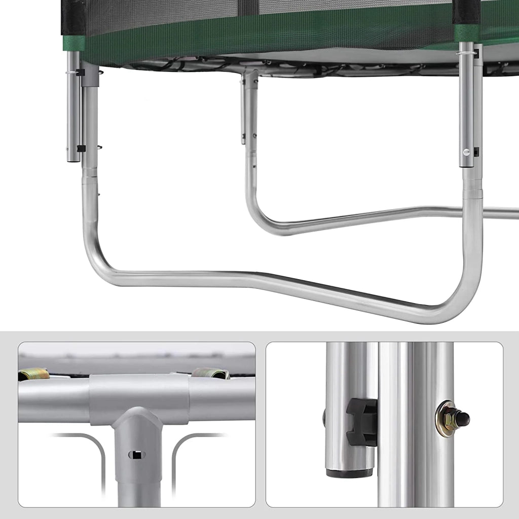 Trampolino da esterno diametro 427 cm attrezzatura da giardino con scaletta rete protettiva pali rivestiti nero e verde scuro 12_0002075