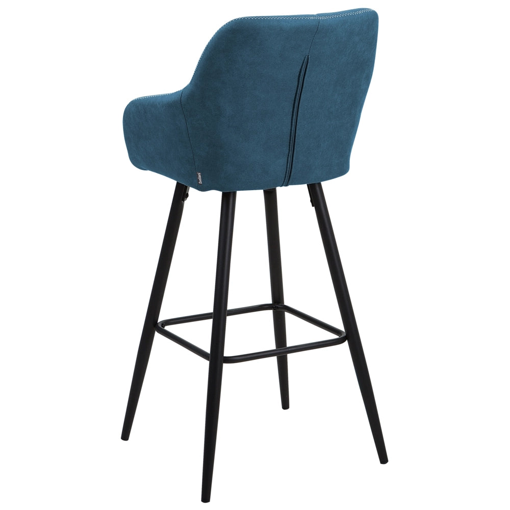 Set di 2 sgabelli da bar rivestiti in tessuto blu con braccioli imbottiti schienale gambe in metallo Nero