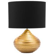 Lampada da Tavolo in Ceramica dorato 42H cm Nero Paralume paralume in policotone Base a Coste Moderna