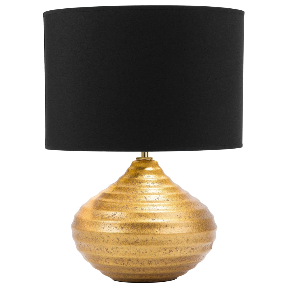 Lampada da Tavolo in Ceramica dorato 42H cm Nero Paralume paralume in policotone Base a Coste Moderna