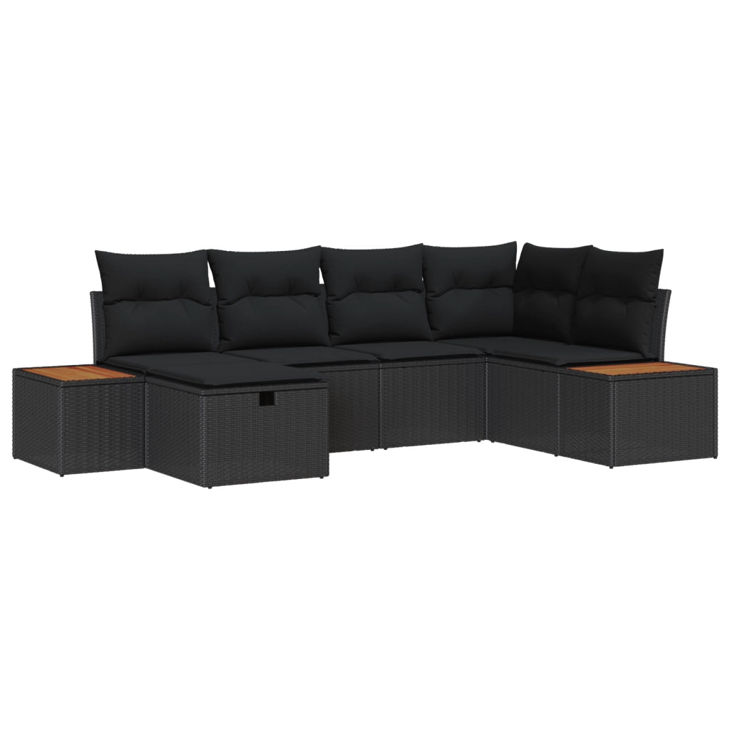Set Divano da Giardino a 6 Pezzi con Cuscini Nero Polyrattan
