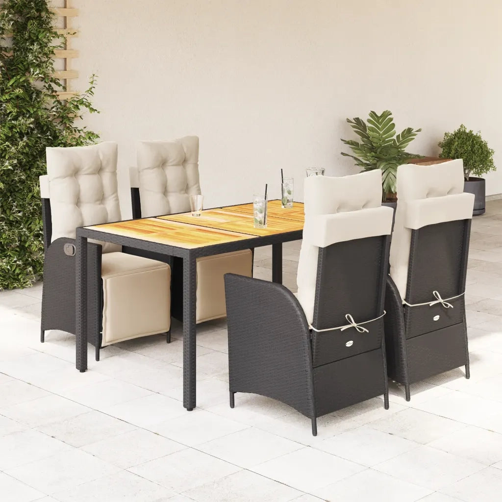 Set da Pranzo da Giardino 5 pz Nero con Cuscini in Polyrattan 3213334