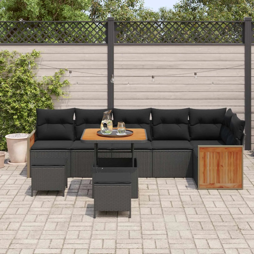 Set Divano da Giardino con cuscino 9 pcs Nero 3363319