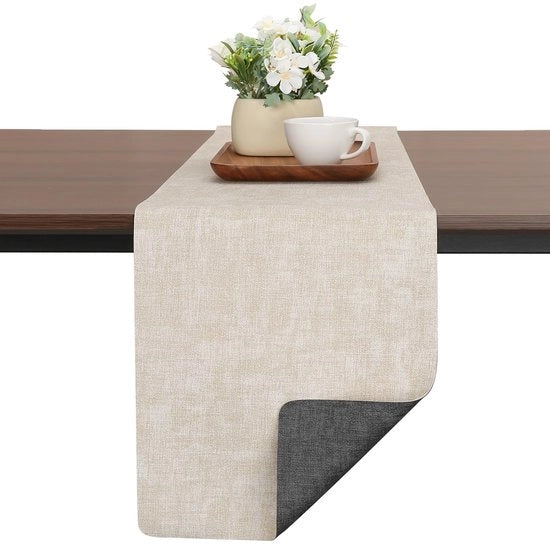 Tavolo di servizio in imitazione di legno, moderno, a doppia faccia, antiscivolo, resistente al calore, lavabile, tavolo di servizio per matrimoni, compleanni, decorazione della tavola da pranzo (grigio, bianco crema, 40x240cm)