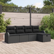 Set Divano da Giardino  con Cuscini Nero Polyrattan
