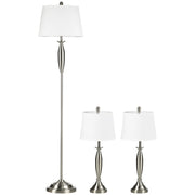 Set di 3 lampade: lampada da terra e 2 lampade da tavolo con attacco E27, argento e bianco, per soggiorno, camera da letto, illuminazione moderna