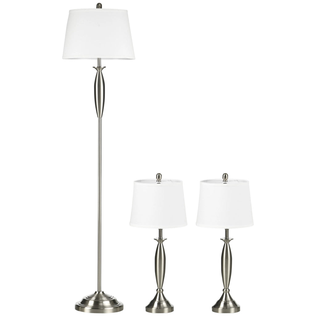 Set di 3 lampade: lampada da terra e 2 lampade da tavolo con attacco E27, argento e bianco, per soggiorno, camera da letto, illuminazione moderna