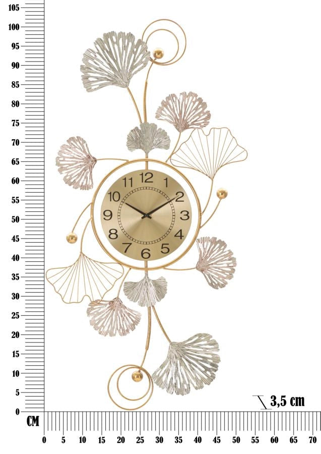 Pannello da Muro Leavy con Orologio 52,5x3,5x102 cm in Ferro