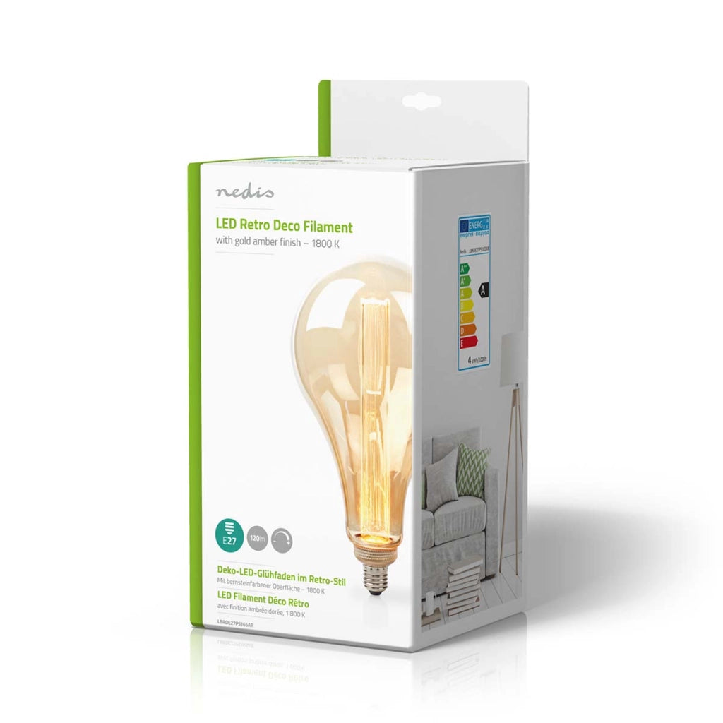 Lampadina E27 LED a filamento 3,5W 120lm 1800K Dimmerabile Formato PS165 Retro Dorato Nedis