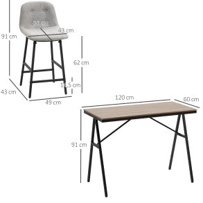 Set 5 pezzi tavolo bar con 4 sgabelli in metallo marrone chiaro 120x60x91 cm