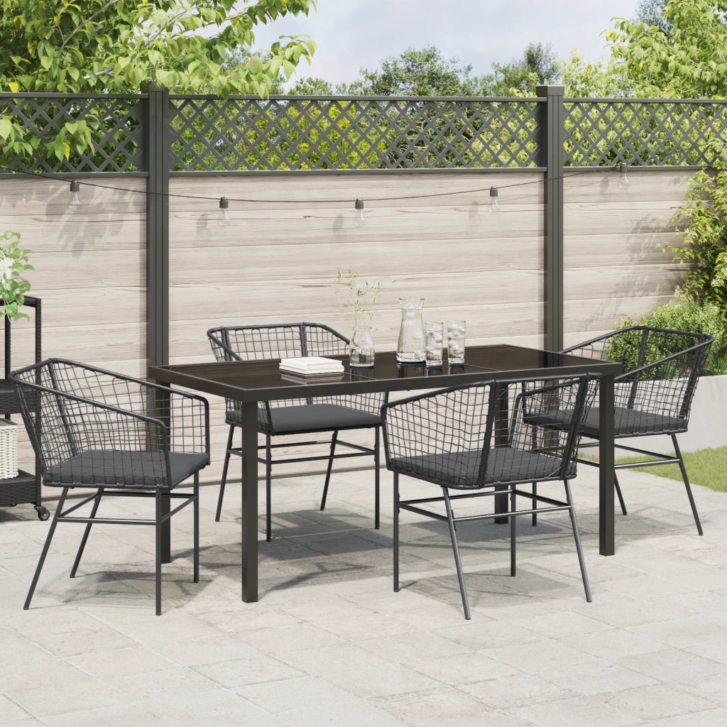 Set da pranzo da giardino 5 pezzi con cuscini in polyrattan nero