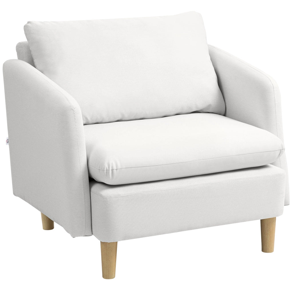 Poltrona da Salotto Moderna in Tessuto con Seduta Ampia e Imbottitura Spessa, 90x86x91 cm, Crema