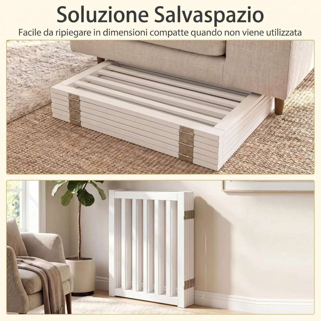 Cancelletto per Cani a 6 Pannelli, Cancello Pieghevole da Interno in Legno Massello, Semimontato, Barriera di Sicurezza Autoportante per Camino e Porta e Scala, 306 x 61 cm