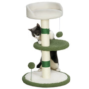 Albero Tiragraffi con Lettino per Gatti, 2 Palline, Piattaforma e Palo in Sisal, Verde e Bianco