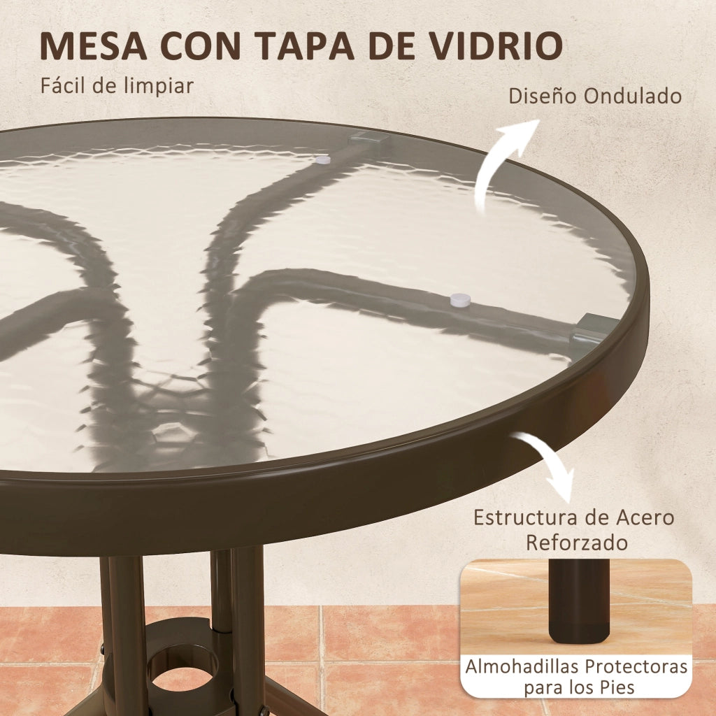 Set Giardino Esterno 3 Pezzi con 2 Sedie Pieghevoli e Tavolo Rotondo in Vetro ¨C Zephmum ¨C Grigio