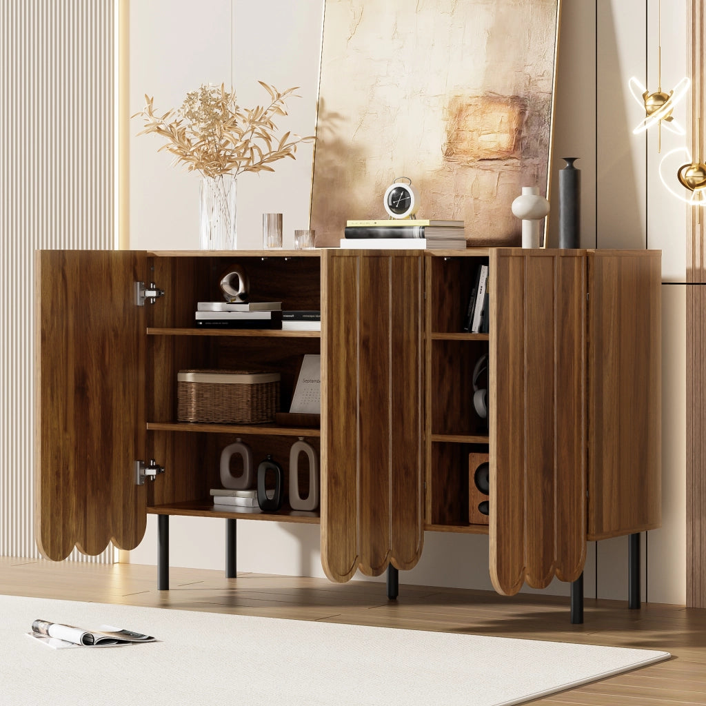 OKWISH Credenza Moderna con 2 Ante e Ripiani Regolabili, Apertura a Pressione, per Soggiorno o Ingresso, MDF, Noce, 120 × 35 × 80 cm