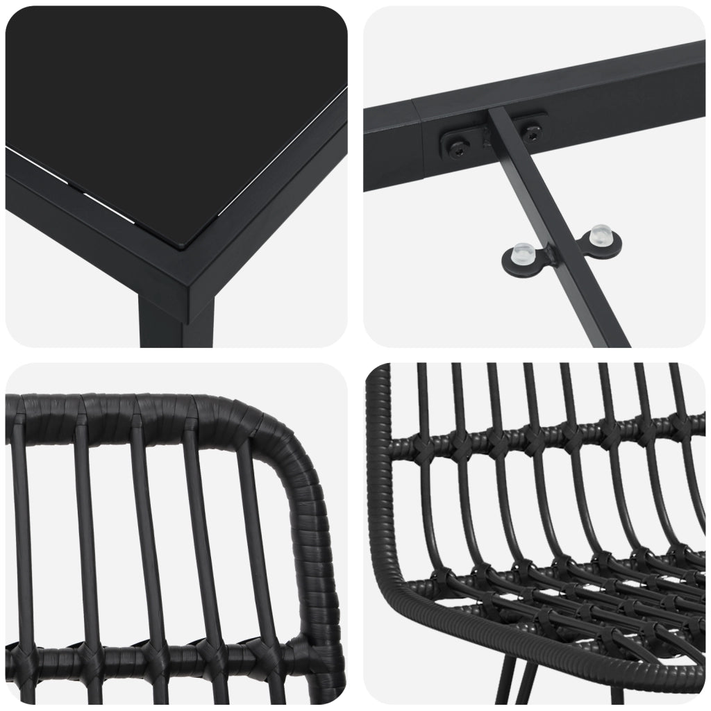 Set da Pranzo da Giardino 7 Pezzi Nero Polyrattan