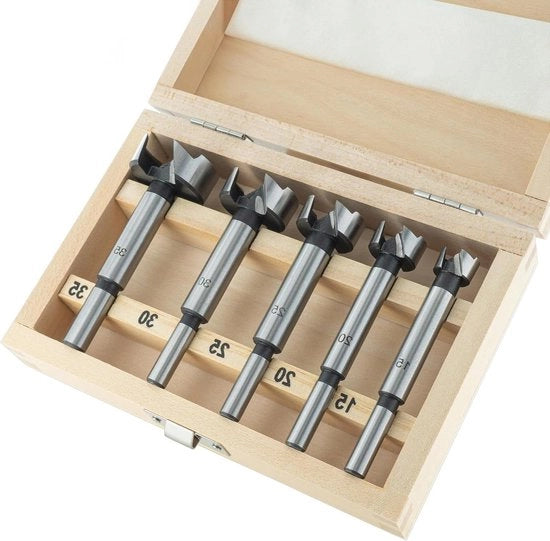 Set di forstner a 5 pezzi in acciaio per utensili - Ø 15 20 25 30 35 mm - per la foratura di fori ciechi - legno tenero - set di fori per legno - foro a noce