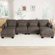 Divano modulare a U 4 posti in ciniglia marrone; 330x143x88 cm