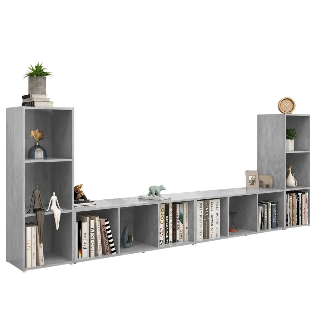 Mobili TV 4 pz Grigio Cemento 107x35x37 cm in Legno Multistrato