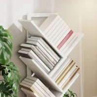 Libreria a Forma di Albero con 9 Ripiani e Sistema Anti-Ribaltamento per Soggiorno Camera da Letto 50x24x136 cm Bianco