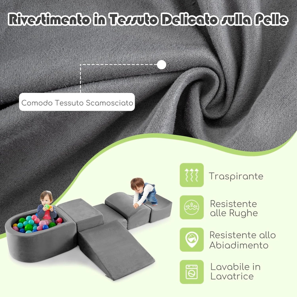 Set di 5 Pezzi Gioco in Schiuma, Blocchi con Piscina di Palline per Bambini, Coperture Lavabili con Cerniere, Blocchi Creativi per Stanza di Giocattoli, Camera da Letto (Grigio)