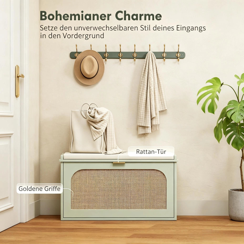 PANCA PORTA SCARPE 80x26x47,5 cm Verde in MDF con cuscino