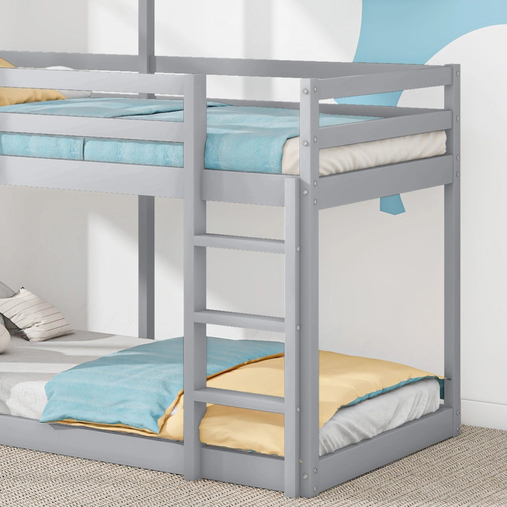 Letto a castello funzionale in pino grigio 90x200 cm