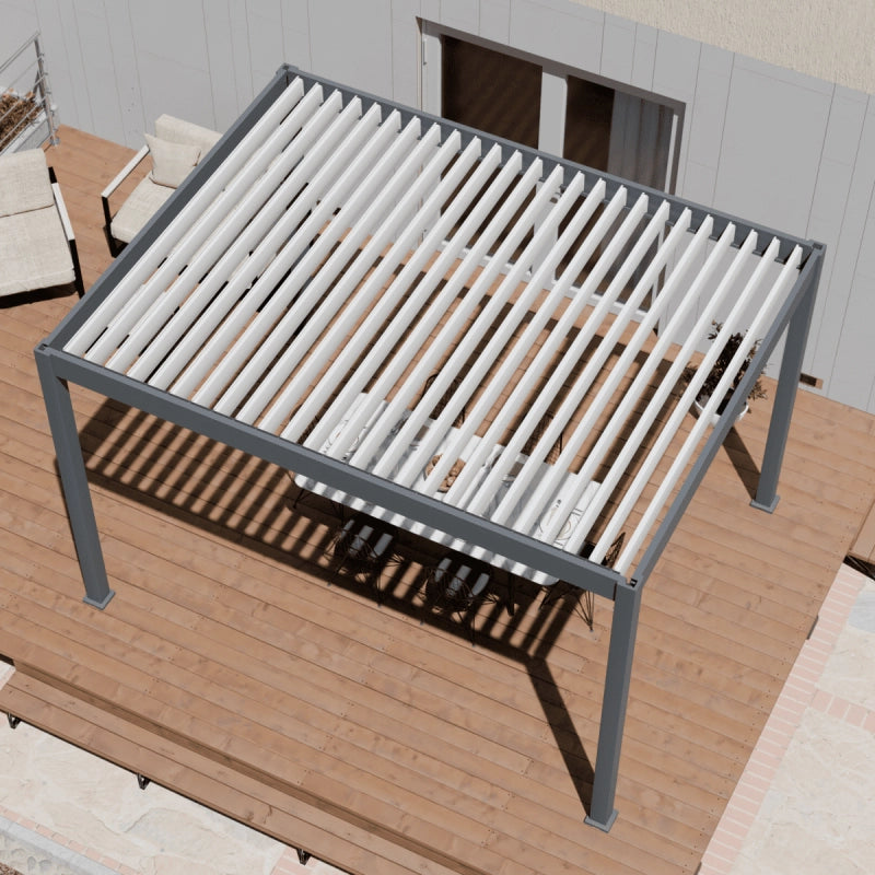 Pergola bioclimatica motorizzata OmbrÃ©a ELMO autoportante 3x4M - Antracite/Bianco