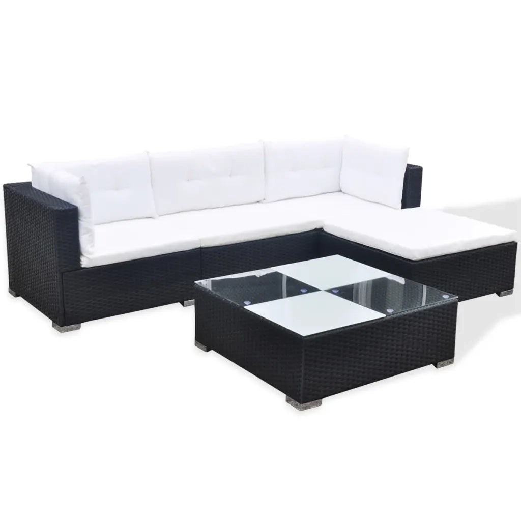 Set Divani da Giardino 5 pz con Cuscini in Polyrattan Nero 41872